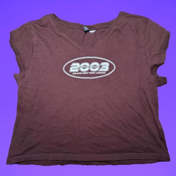 Size Medium (?) 2003 Brown Y2K Baby Tee - Picture 1 of 4